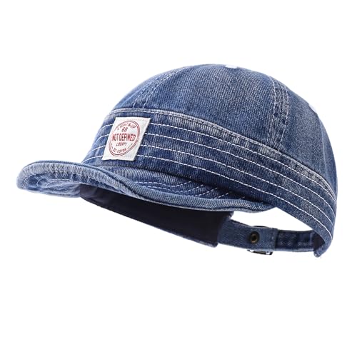 Denim Short Brim Hats for Men Women Stylish Short Bill Baseball Cap Soft Flat Brim Snapback Trucker Hat Cadet Cap - color: Mg-dym2574-denim Blue