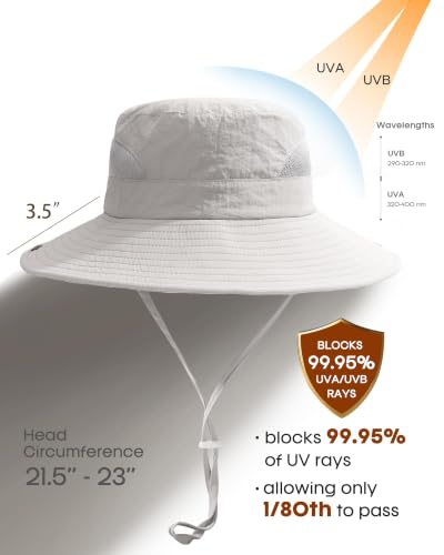 FURTALK Womens Sun Hat with Ponytail Hole Beach Hiking Summer Wide Brim UPF 50+ Outdoor Protection Foldable Bucket Hat - color: Light Grey