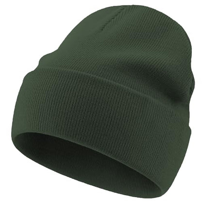 100% Cotton Beanie Lengthen Cuffed Beanies Knit Winter Hats Unisex - color: 1-olive Green