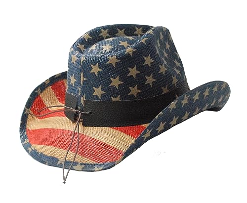 THE CELL Straw Cowboy Hat - style: Flag_navy Crown_silver Star