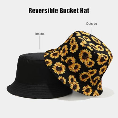 Bucket Hat for Women Men, Cotton Reversible Double Side Wear Sun Hats Beach Fisherman Hat - color: Sunflower Yellow