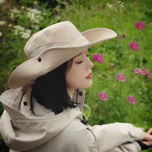 Sun Hat for Women Summer UV Protection Beach Hat with Ponytail Hole - color: Dark-beige(no Ponytail Hole)