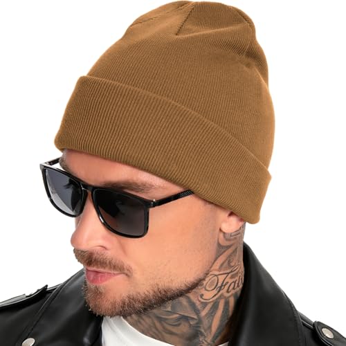 100% Cotton Beanie for Women Men Soft Knit Beanies Warm Winter Hat - color: Brown