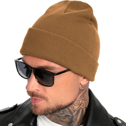 100% Cotton Beanie for Women Men Soft Knit Beanies Warm Winter Hat - color: Brown