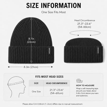 Winter Hats for Women Men Fleece Lined Ribbed Knit Beanie - color: Black