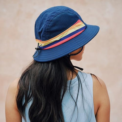 Color-Blocked Fisherman Style Sun Hat for Outdoor Camping, Surfing & Vacations - Wide Brim, UV Protective, Anti-Slip - color: Blue Rainbow