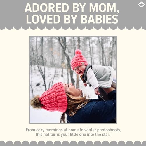 Funky Junque Baby Pom Pom Beanie – Soft Knit Infant Winter Hat for Baby Girls & Boys, Cozy Warm Newborn Beanie 0–12 Months - color: Candy Pink