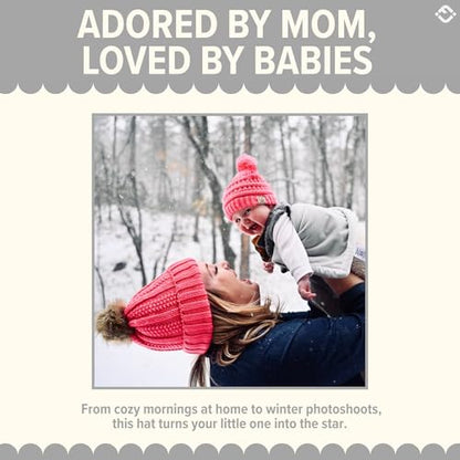 Funky Junque Baby Pom Pom Beanie – Soft Knit Infant Winter Hat for Baby Girls & Boys, Cozy Warm Newborn Beanie 0–12 Months - color: Candy Pink