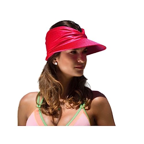 Sun Hat Women Beach Visor Cap UV Protection with Wide Brim Packable Summer Sport Ponytail Sun Cap - color: Red