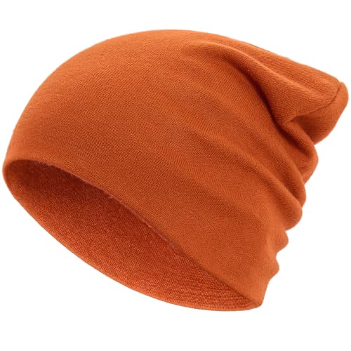 100% Cotton Thin Beanie Hat Women Men Soft Slouchy Chemo Skull Cap - color: 1pc Orange