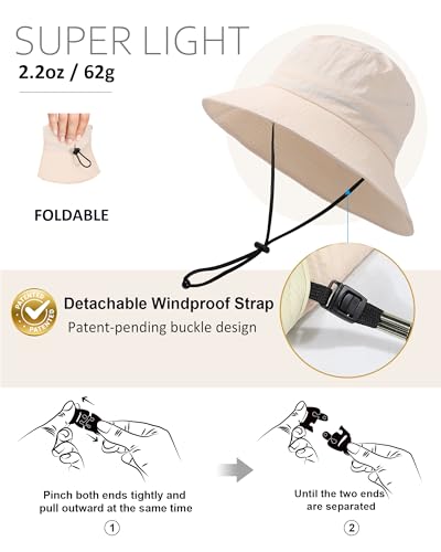 Water-Resistant Bucket Hat for Women Men Rain Hat UPF 50+ Boonie Sun Hat - color: Light Beige