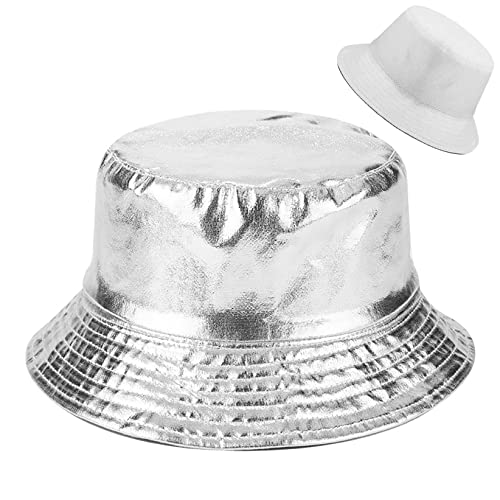 Unisex Bucket Hat Beach Sun Hat Aesthetic Fishing Hat for Men Women Teens, Reversible Double-Side-Wear - color: Silver White