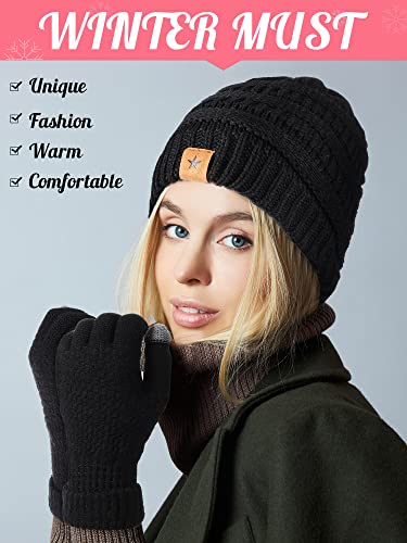 JaGely 8 Pieces Women Winter Hats and Gloves Set Women Warm Touchscreen Knitted Lined Gloves Winter Beanies - color: Black, Gray, Pink, Beige