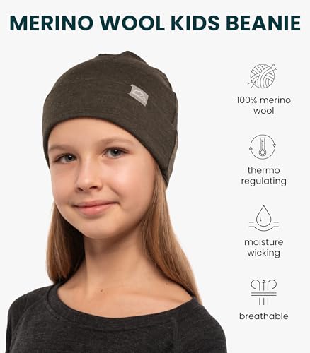 100% Merino Wool Beanie Kids - Unisex Wool Cap 17.5um for Kids -Toddler Hat - color: Army Green