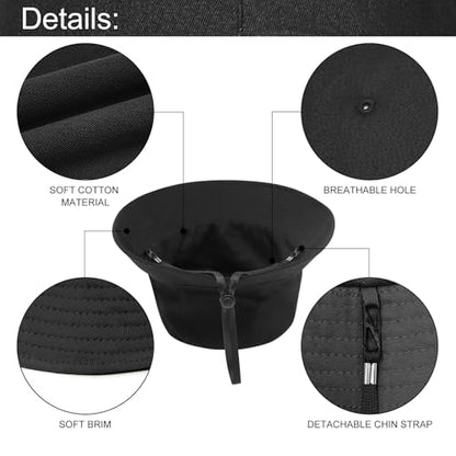 Oversize XXL Bucket Hat, Reversible Cotton Fisherman Hats, Unisex Double Side Wear Bucket Sun Hats with Chin Strap - color: Black-black, size: X-Large