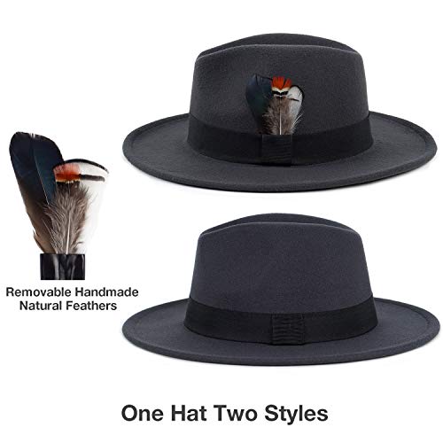 Classic Fedora Hats for Men & Women Wide Brim Felt Hat Panama Dress Fedora Hat - color: A-dark Grey, size: Medium