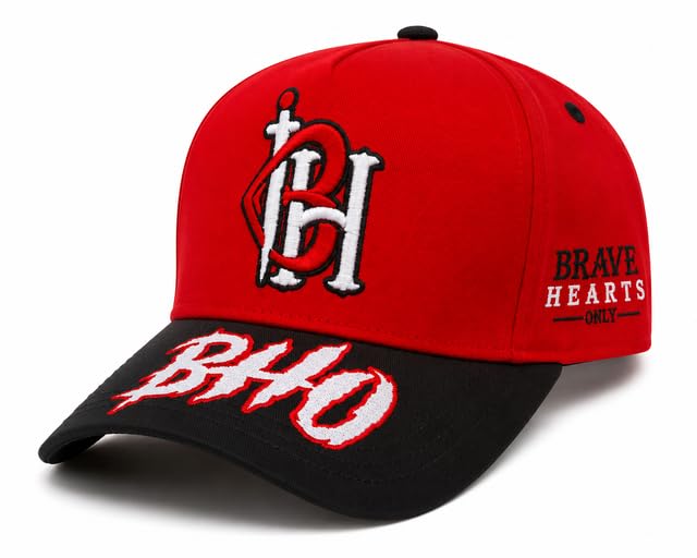 Brave Hearts Only 5 Panel Snapback-Baseball Caps with Curved Visor - color: Red & Black