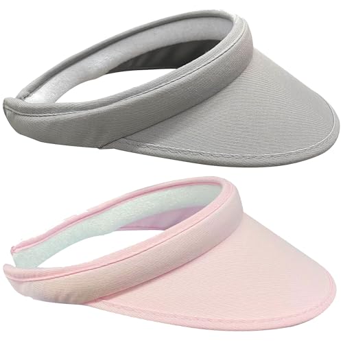 2 Pack Sun Visor Hats Women Men Clip On Wide Brim Visors Hat Outdoor Sports Golf Beach Travel Tennis Caps - color: Grey+light Pink