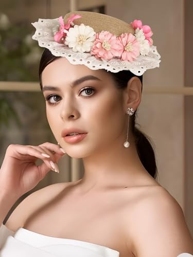 Bohend Fascinator Hat for Women Pearl Rose Hair Clip Delicate Lace Cocktail Tea Party Hats Costume Hair Accessory - color: Beige