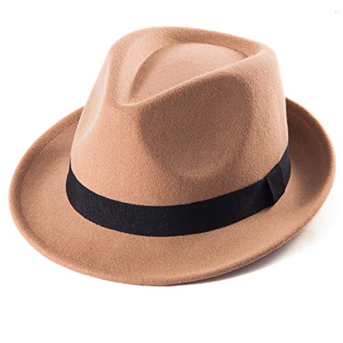 LADYBRO Straw Trilby Fedora Hat for Men Women 1920s Wool Felt Panama 7 1/4 - color: 02 Khaki, Size: 7 1/4 (58cm), Fits 22" - 22 7/8"