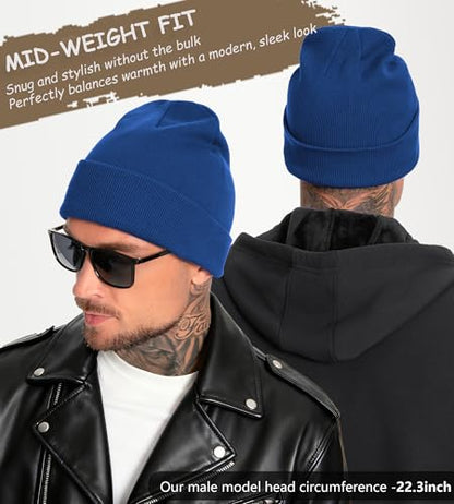 100% Cotton Beanie for Women Men Soft Knit Beanies Warm Winter Hat - color: Blue