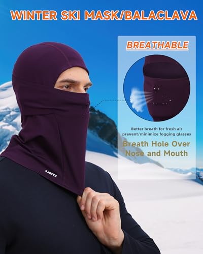 Winter Balaclava Ski Mask for Men Women Thermal Face Mask Breathable Face Cover for Cold Weather Motorcycle Snowboard - color: Black+purple(with Breath Hole)