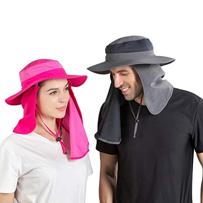 Outdoor Sun Hat UPF 50 Protection Waterproof Fishing hat Face Cover Summer Neck Flap Hat - color: Kakhi
