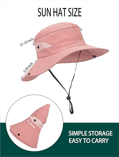Womens Summer Sun Hat Beach Hat Wide Brim Outdoor UV Protection Bucket Hat - color: Solid Pink