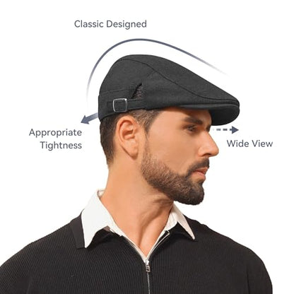 Newsboy Hat Cotton Adjustable Flat Caps Ivy Irish Gatsby Cap Cabbie Golf Hunting Hats for Men - color: Dark Grey