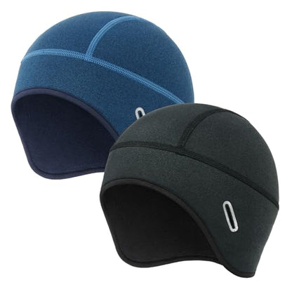 MELASA 2 Pack Winter Helmet Liner Skull Cap with Glasses Slots - color: Black & Blue