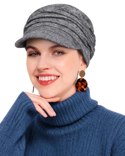 Newsboy Chemo Hat for Women - Soft Cap with Brim for Cancer & Alopecia - color: Dark Heather Grey