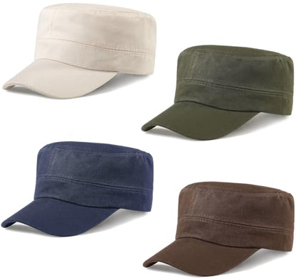 Glamorstar Unisex Cadet Army Hats 4 Pieces Military Flat Top Newsboy Cap - color: Navy+amry Green+brown+beige