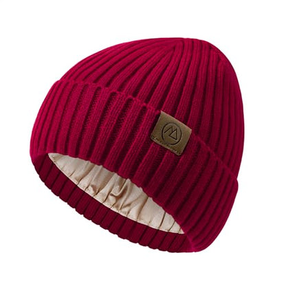 Durio Unisex Silk Lined Beanie Double Layered Winter Hats - color: Burgundy