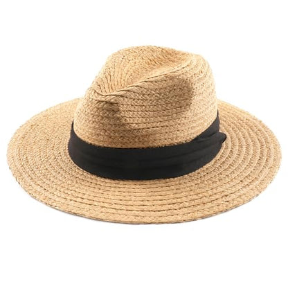 FURTALK Raffia Straw Sun Hat Wide Brim Fedora Panama Hat for Women Men - size: Large-X-Large