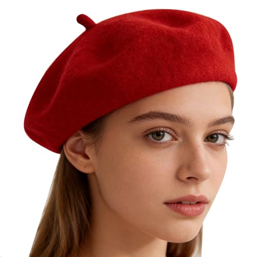 Classic French Beret Hat for Women - Vintage Style Fashion Beanie Hat - color: Red