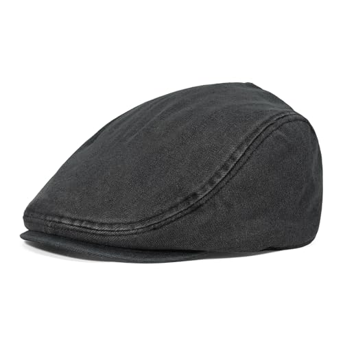 Clakllie Cotton Newsboy Cap Lightweight Short Brim Golf Flat Cap for Men Vintage Ivy Irish Hat Classic Gatsby Driving Beret - color: Nb2607-black
