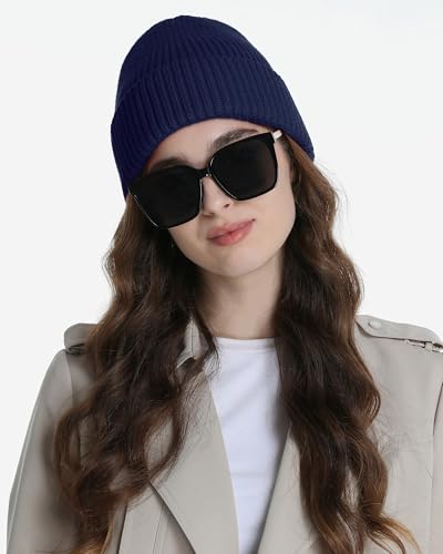 Wool Beanie for Men Women, Seamless Knit Cuffed Warm Winter Hats - color: 1pcs-navy Blue