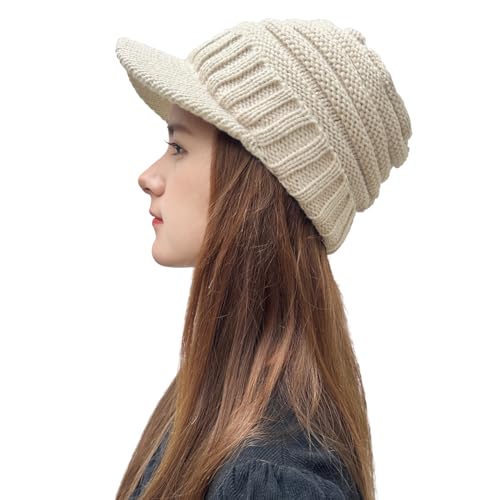 XYIYI Beanie Tail Winter Warm Knit Messy High Bun Ponytail Hats Visor Beanie Cap - color: A Beige