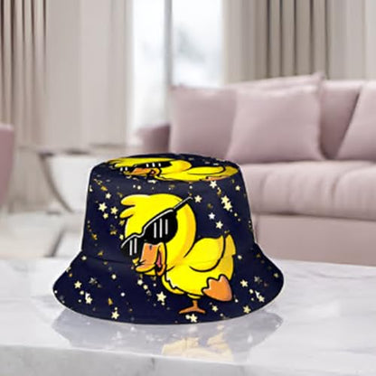 Bucket Hat Funny Duck Fisherman Hat Travel Beach Sun Hat Outdoor Cap for Men Women Adults - color: Cool Duck Glasses