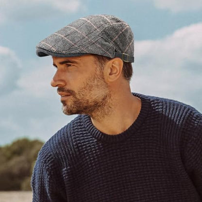 Men's Cotton Newsboy Hats Flat Ivy Gatsby Cap Irish Cabbie Ivy Driving Hunting Hat - color: Checkered Gray