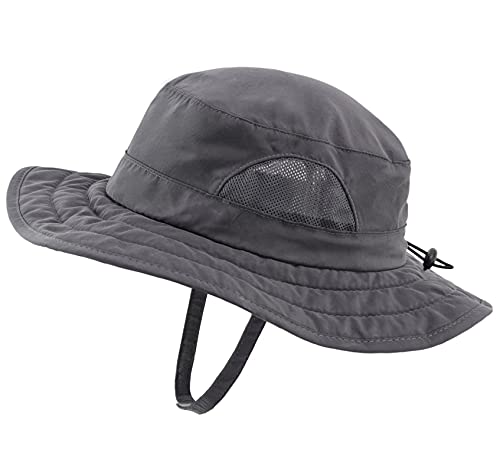 Connectyle Kids Sun Hat for Boys Girls Wide Brim Bucket Hat UPF 50+ Sun Protection Hat Breathable Summer Beach Hat - color: Dark Grey