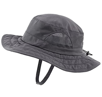 Connectyle Kids Sun Hat for Boys Girls Wide Brim Bucket Hat UPF 50+ Sun Protection Hat Breathable Summer Beach Hat - color: Dark Grey