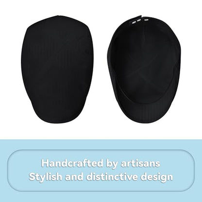 Men's Newsboy Flat Cap 100% Cotton Gatsby Ivy Golf Cabbie Hunting Summer Hat - color: Black, size: Medium