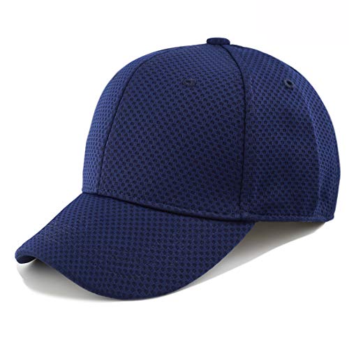 The Hat Depot Men's Curved Brim Stretch Fit Mesh 6 Panel Fitted Baseball Cap - color: Navy, size: Small-Medium