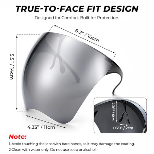 Full Face Shield Mask, Futuristic Anti-Fog Glasses Mirror Shield Sunglasses - color: Black With Silver Mirror