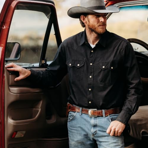 Dubinik® Pearl Snap Shirts for Men Long Sleeve Lightweight Casual Western Plaid Cowboy Cotton Vintage Work Shirt - color: Black, size: Large
