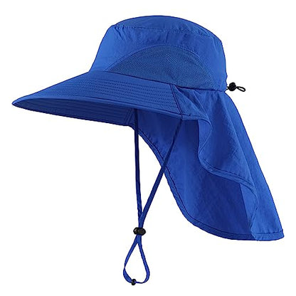 Home Prefer Outdoor UPF50+ Sun Hat Wide Brim Mesh Fishing Hat with Neck Flap - color: Bright Blue