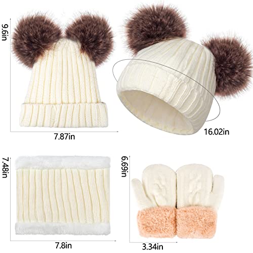Kids Winter Beanie Scarf Gloves Set - Thermal Fleece Lined Knit Hat, Soft Neck Warmer & Mittens for Girls & Boys 1-10 Years - color: White-s, size: 1-5 years