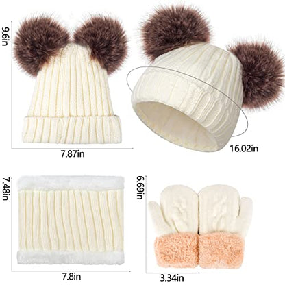 Kids Winter Beanie Scarf Gloves Set - Thermal Fleece Lined Knit Hat, Soft Neck Warmer & Mittens for Girls & Boys 1-10 Years - color: White-s, size: 1-5 years