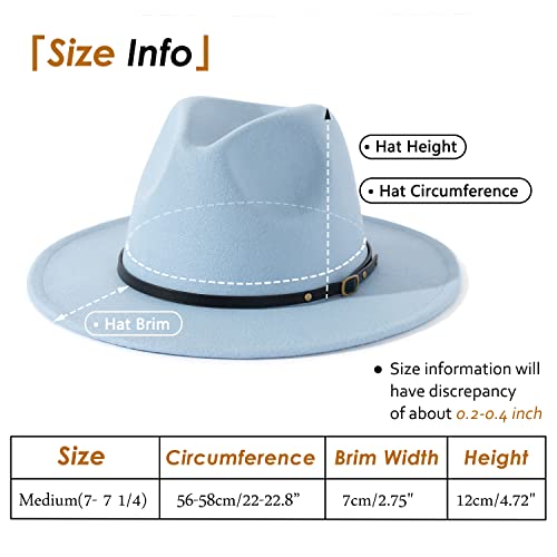 Lisianthus Women Belt Buckle Fedora Hat - color: Light Sky Blue